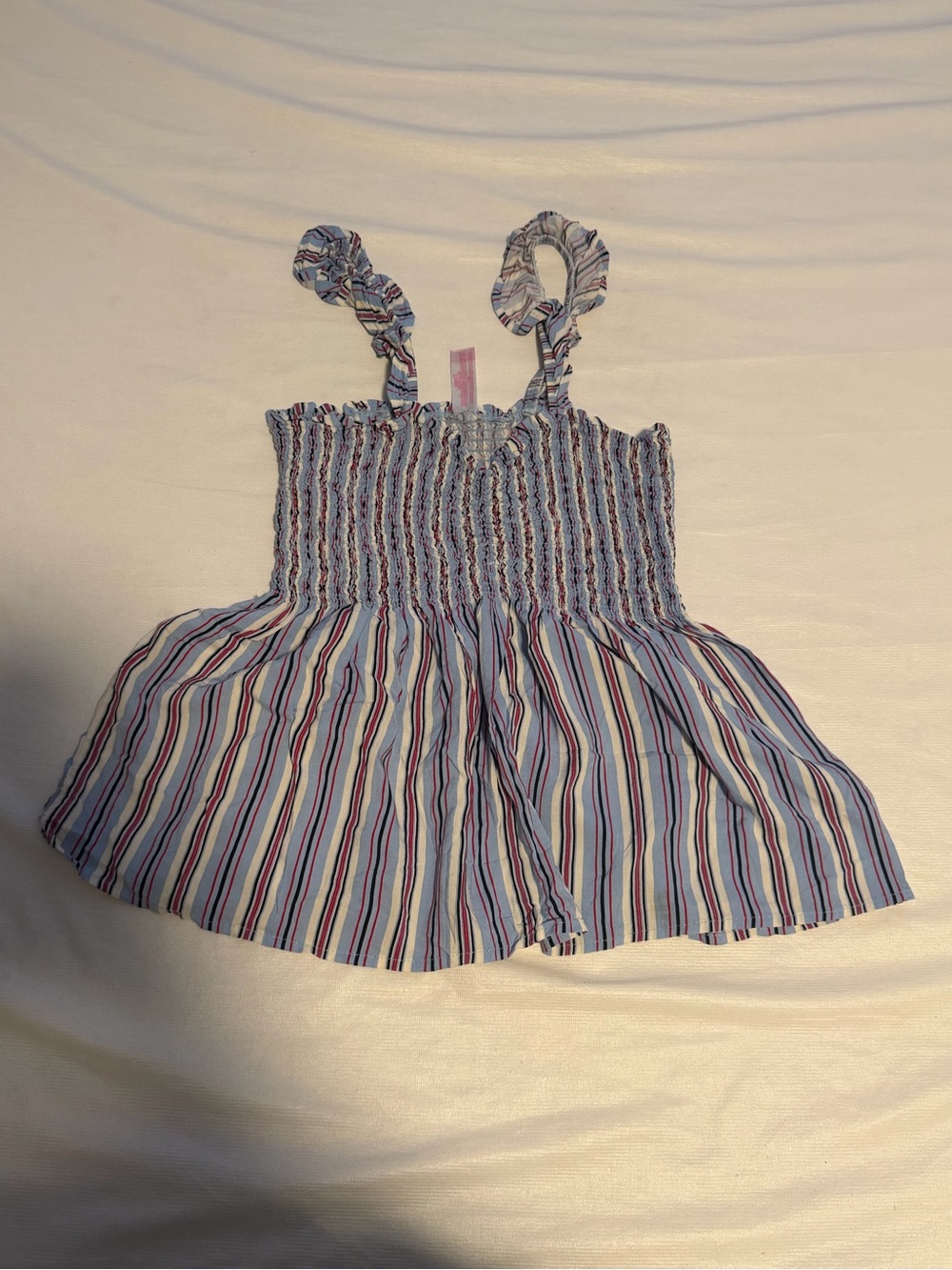 No Boundaries Light Blue Smocked Women’s Top with Red & Black Stripe Detail